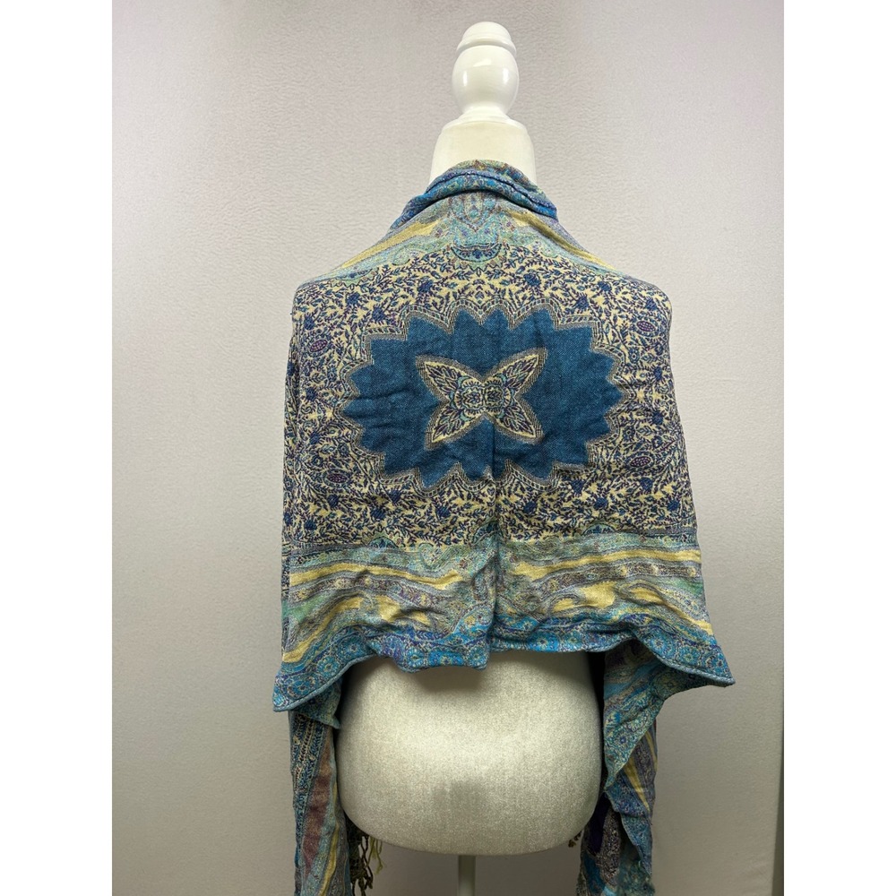 Boho‎ Paisley Women OS Teal Purple Gold Fringe Pashmina Shawl Wrap Scarf